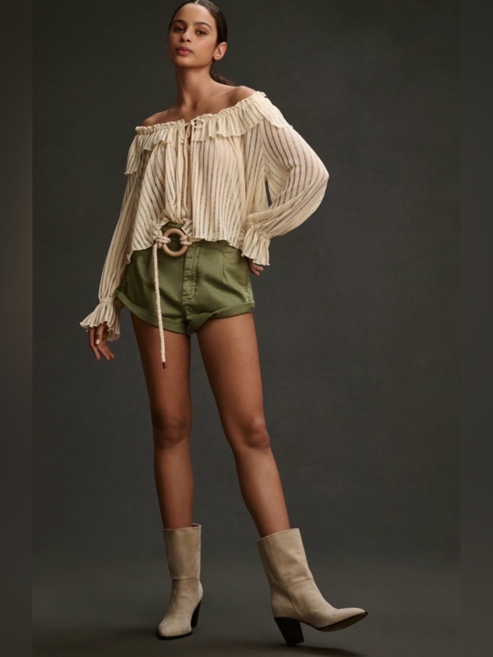 NWOT Anthropologie Cream Striped Off-Shoulder Ruffle Blouse